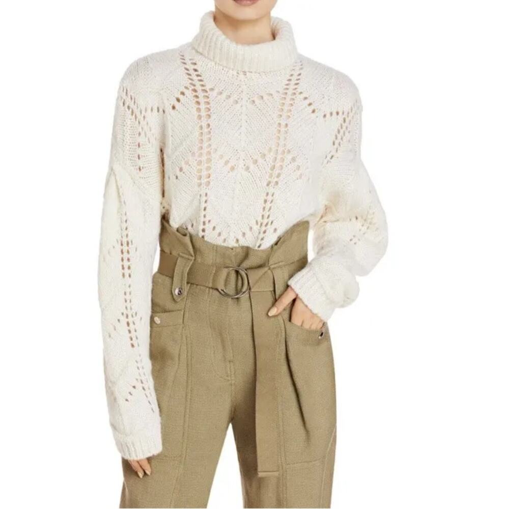IRO Lovey Sweater Wool Alpaca Turtleneck Open Stitch in Chalk Women's Medium